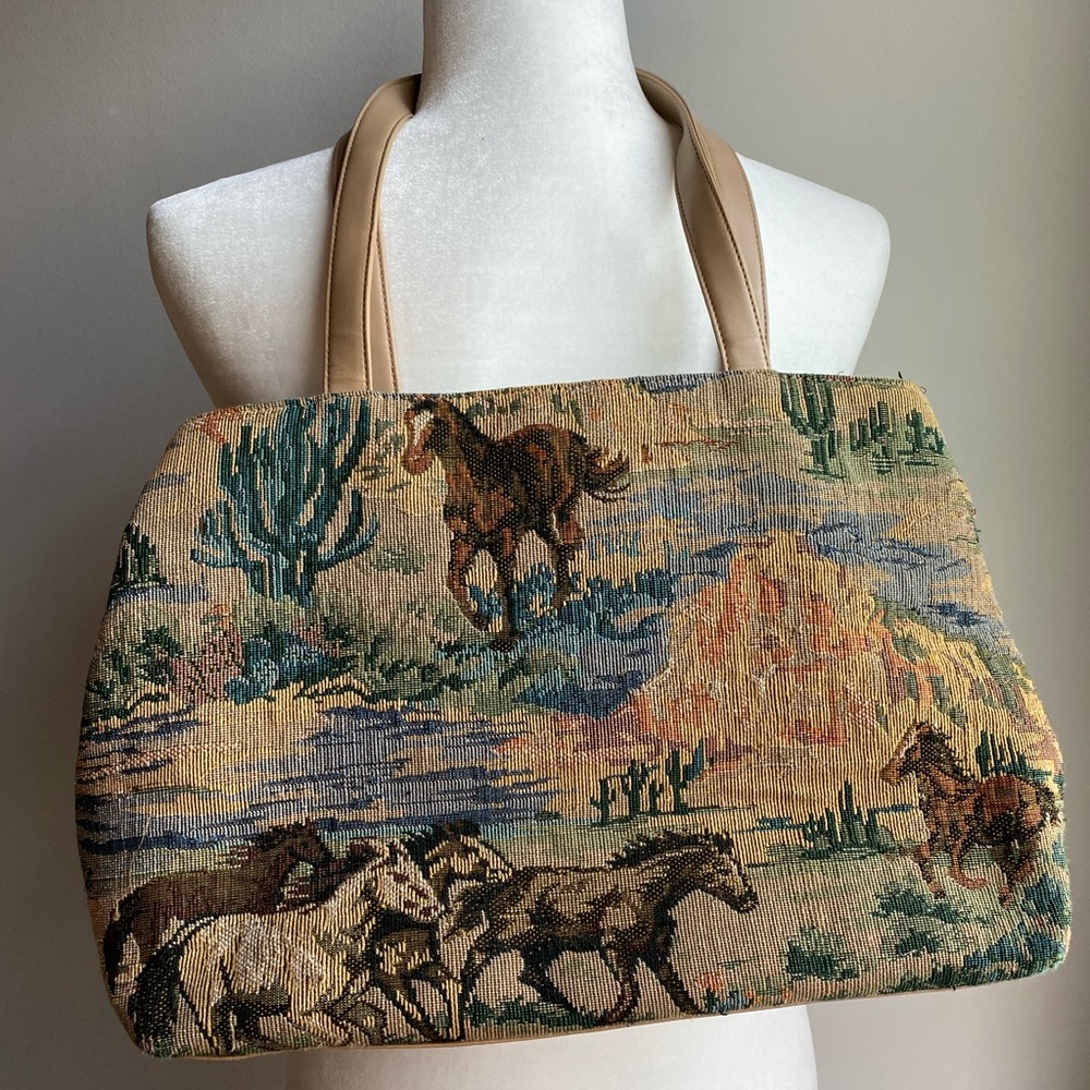 Vintage Tapestry Bag with Horses